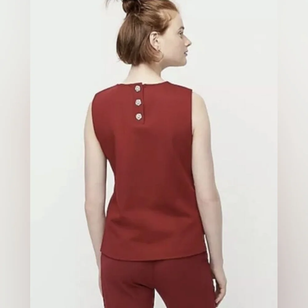NWT Sz S J. Crew Jeweled button-back ponte top Burgundy Maroon Sleeveless AE782